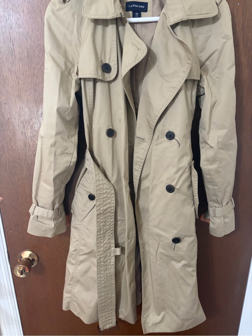 Lands' End Beige Double-Breasted Trench Coat - Picture 3 of 6